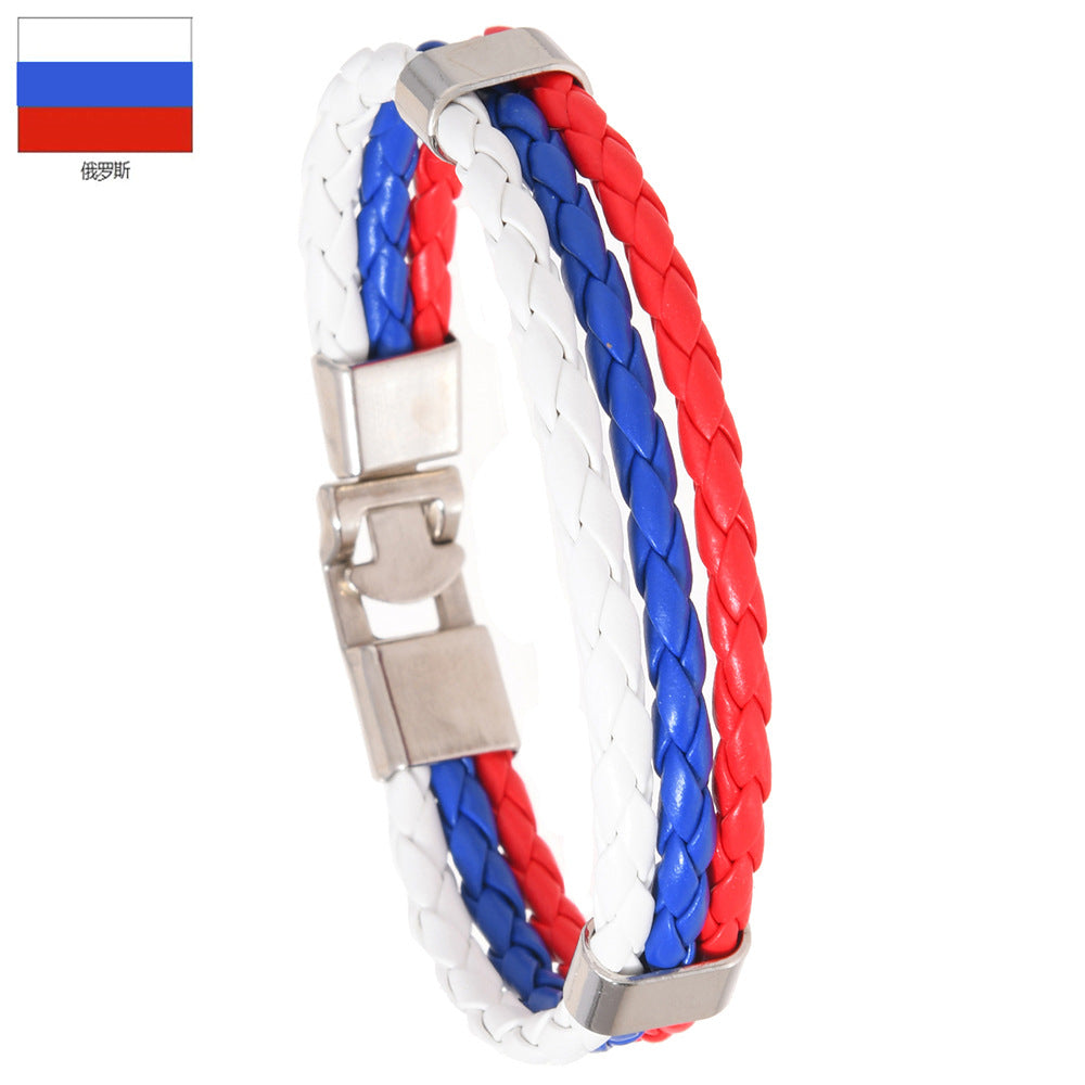 Wholesale Faux Leather Brazil Flag Color Bracelet - Unisex Fashion Accessory Gift