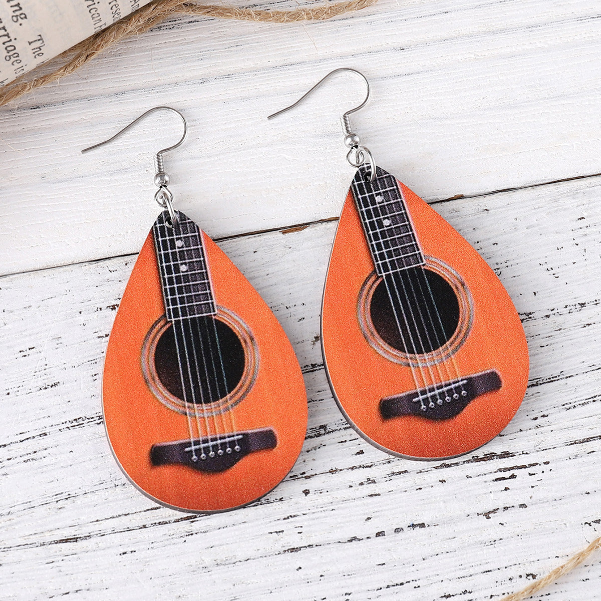 Wholesale Musical Instrument Guitar Pendant Earrings Double-sided Wood Earrings ACC-ES-ChuLian026