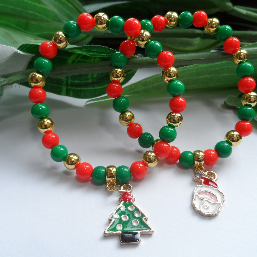 Wholesale  Christmas Santa Snowman Pendant Adjustable Red and Green Bead Bracelet