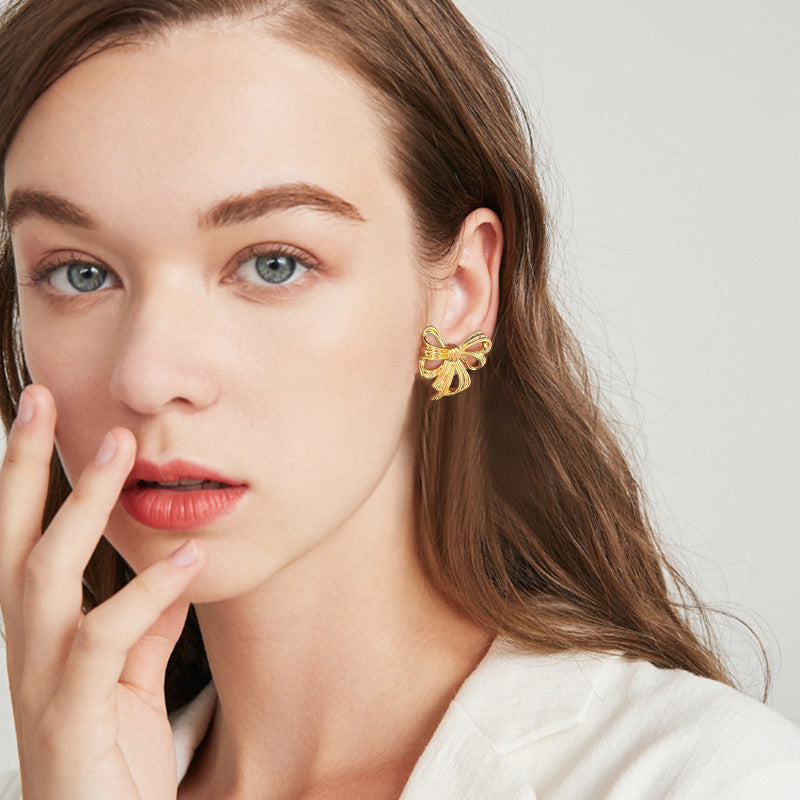 Wholesale Bow Earrings Copper Plated 18k Gold Irregular Earrings ACC-ES-HuaChuang005