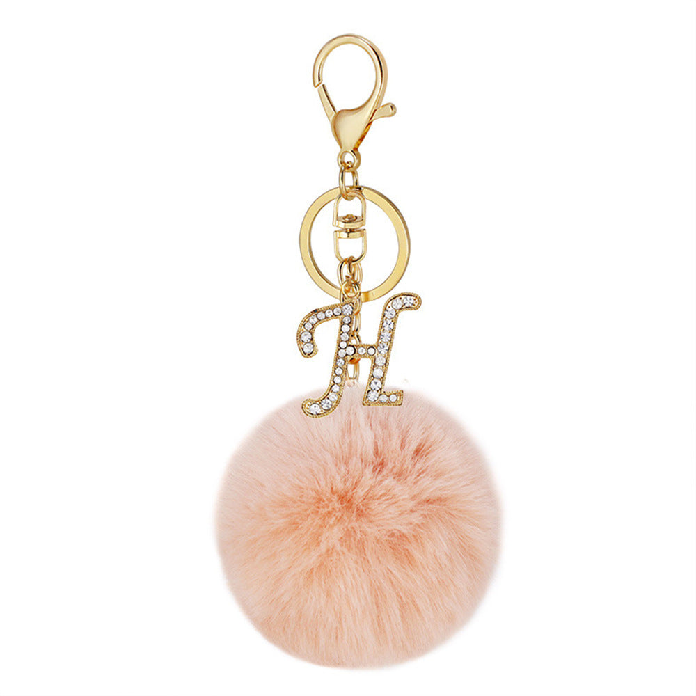 Wholesale Fur Ball Rhinestone Alloy Letter Keychain ACC-KC-YuanFei005
