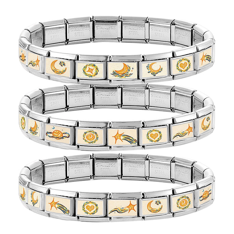 Wholesale Starry Sky Stainless Steel DIY Charm Bracelet Kit Moon Stars Heart Jewelry Accessory Trendy Boutique Gift