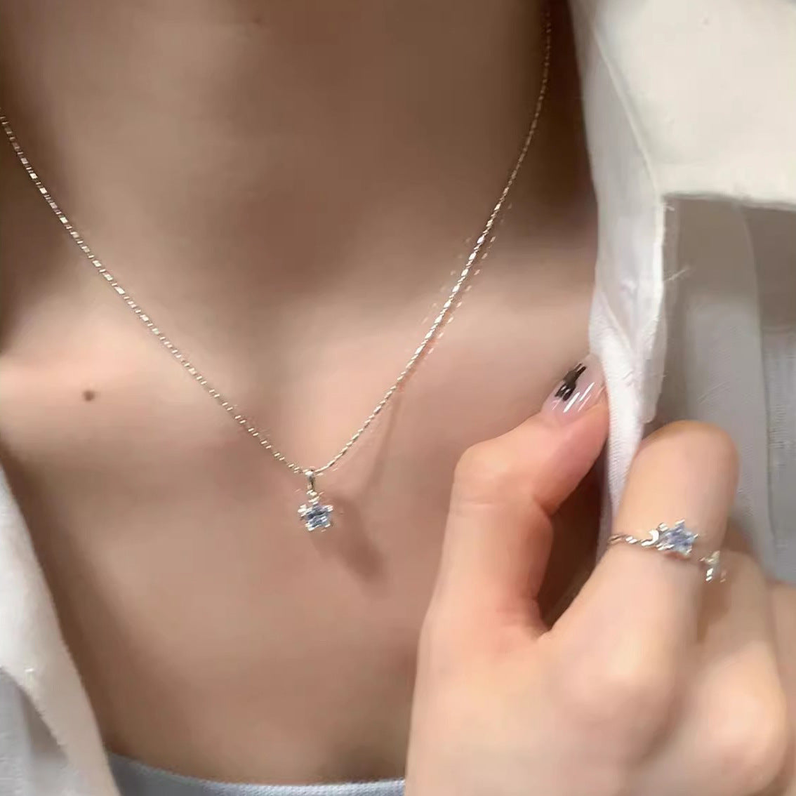 Wholesale  Blue Star Pendant Necklace Collarbone Chain