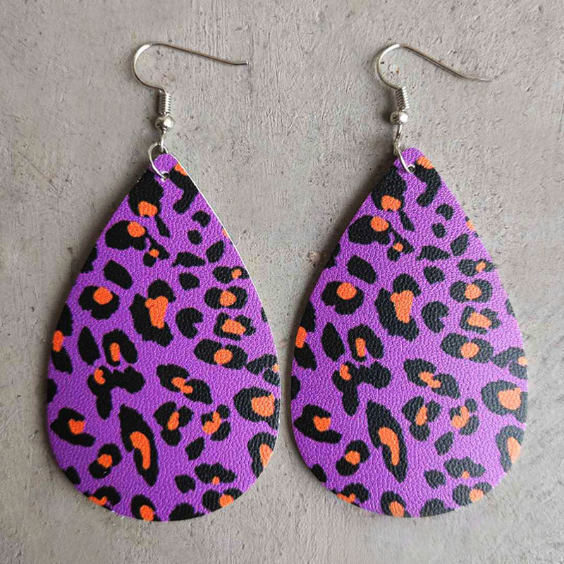 Wholesale 2 pairs/ pack  Horror Clown Blood Rainbow Leopard Print PU Leather Earrings