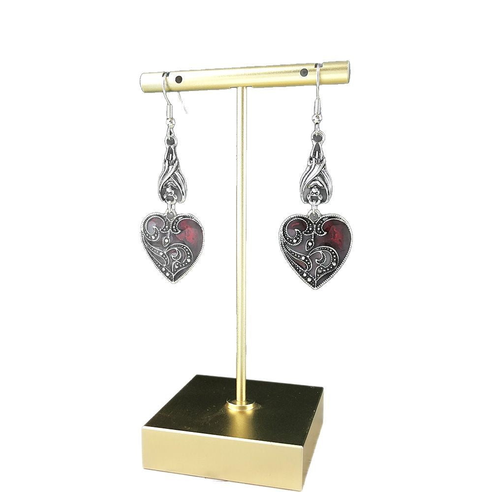 Wholesale Christmas  Alloy Gothic Dark Bat Oil Drop Heart Pattern Earrings