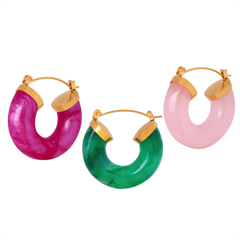 Wholesale Galaxy Multi Color Resin Titanium Steel Gold Plated U Shape Earrings ACC-ES-Fangt001
