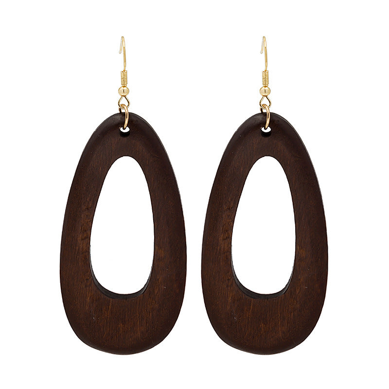 Wholesale Retro Geometric Wood Exaggerated Water Drop Hollow Bohemian Earrings