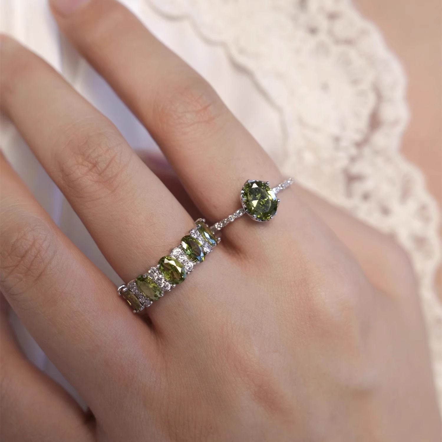 Wholesale Adjustable Olive Green Open Ring Retro Style Jewelry Accessory For Everyday Gift Boutique