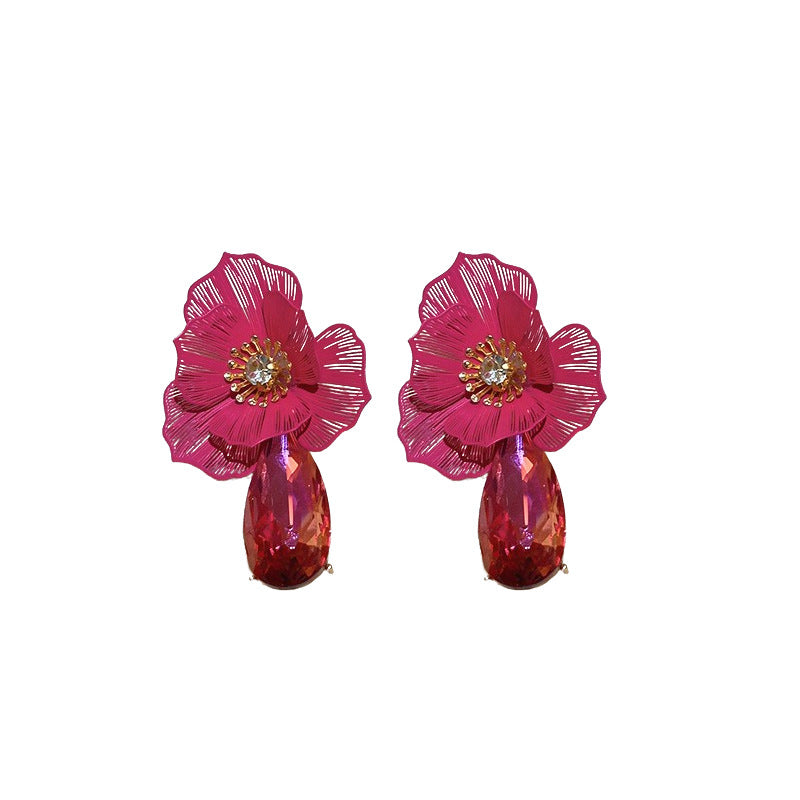 Wholesale  Diamond-encrusted Flower Water Drop Tassel Steel Pin Ear Studs