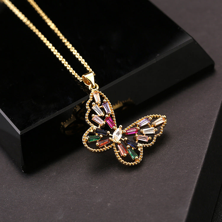 Wholesale Copper Butterfly Choker With Colorful Zircon Pendant Korean Style Trendy Fashion Accessory For Women