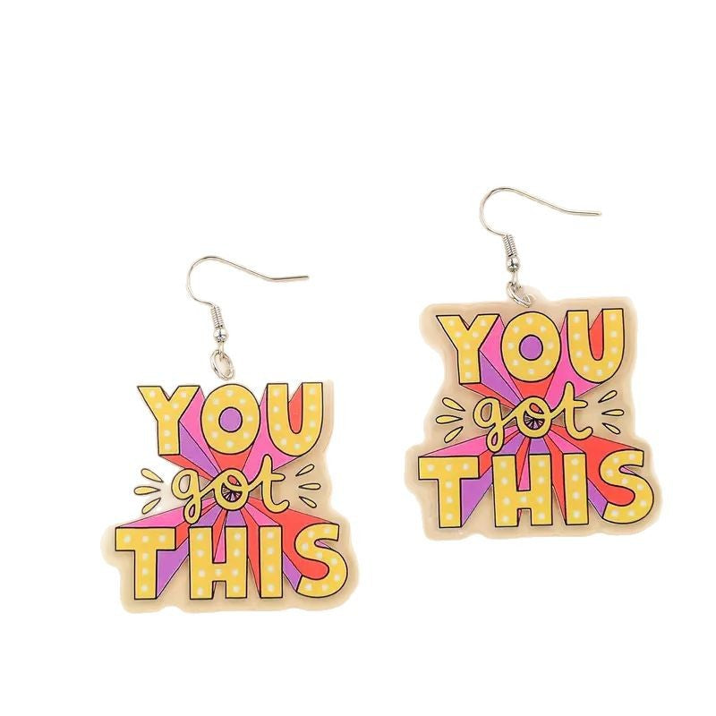 Wholesale humorous English letters acrylic encouraging meaning earrings