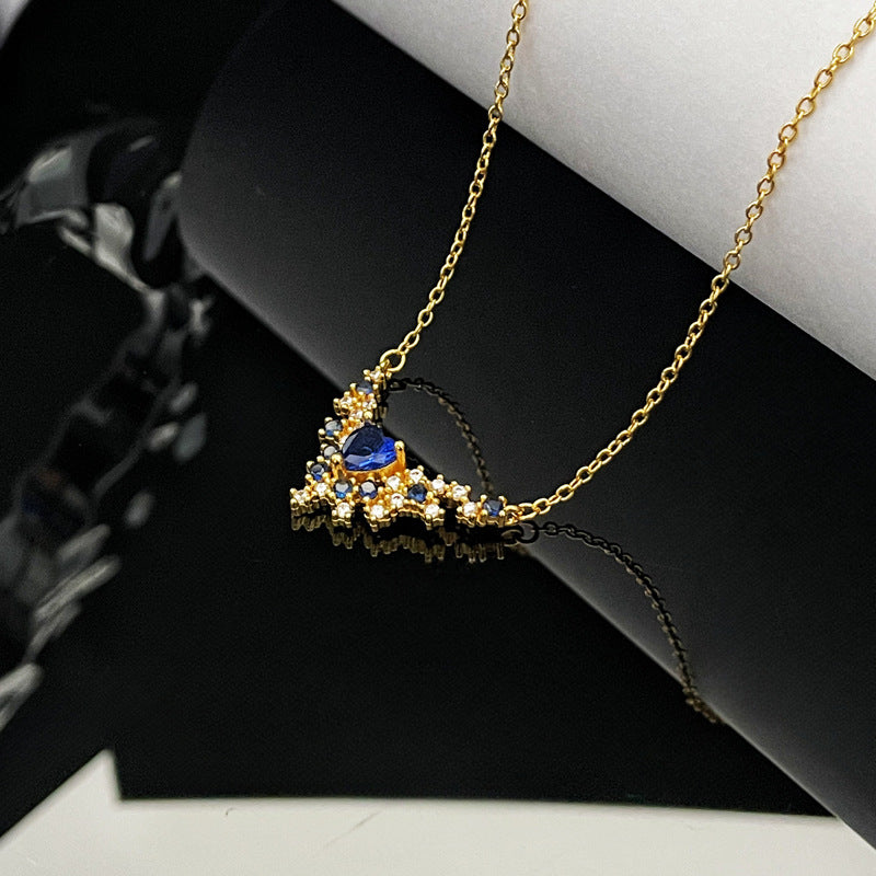 Wholesale  Light Luxury Geometric Butterfly Red and Blue Love Zircon Necklace