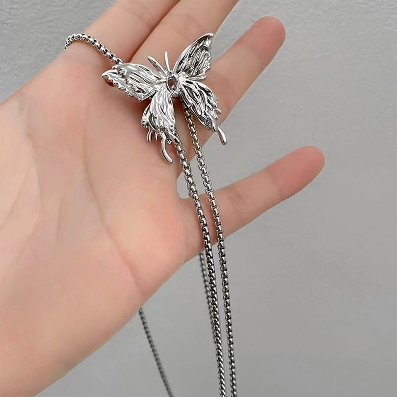 Wholesale Stainless steel Long Drawable Three-dimensional Butterfly Necklace
