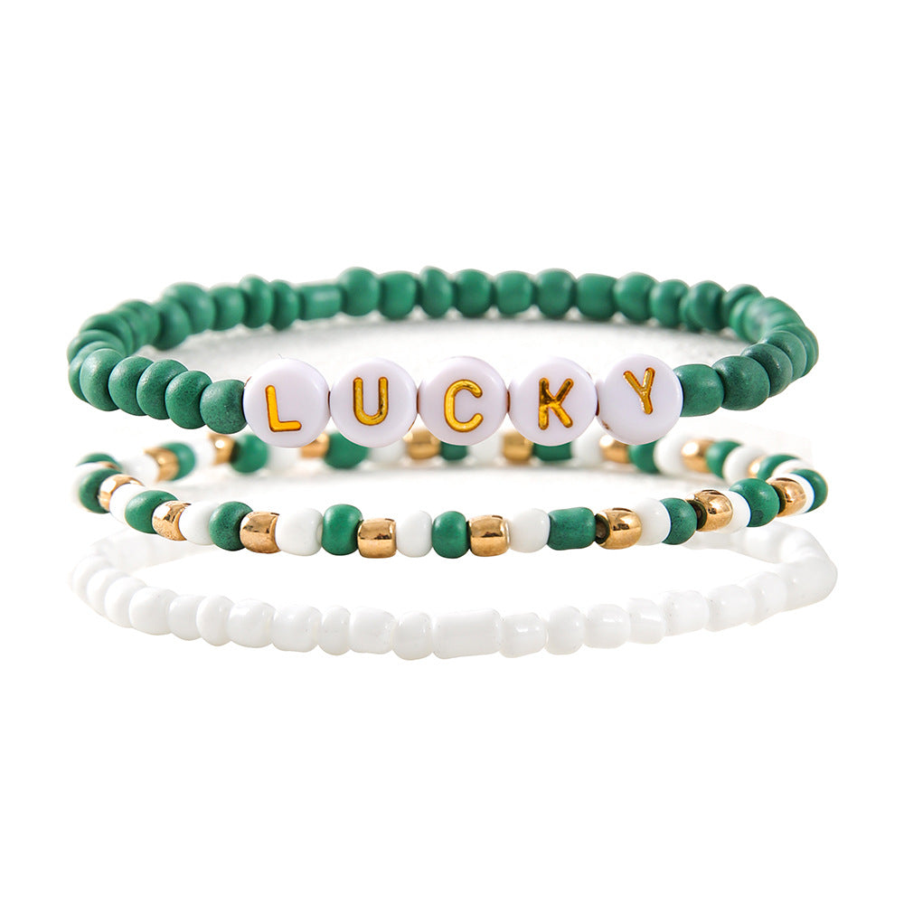 Wholesale St. Patrick's Day Green Beads Lucky Letter Beaded Bracelet