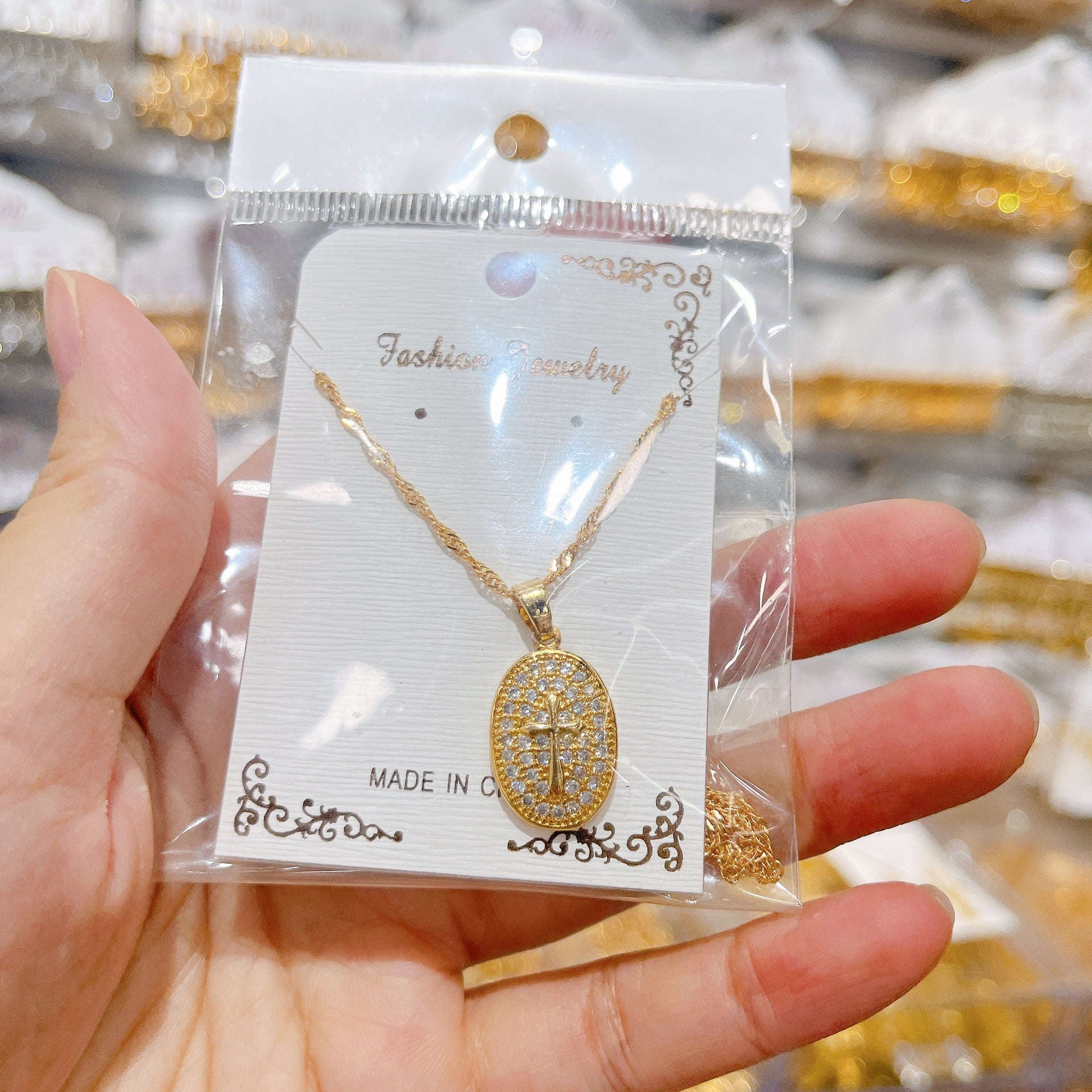 Wholesale Cross Pendant Necklace with Micro-Set Zircon,  Fashion Jewelry Accessory for Women