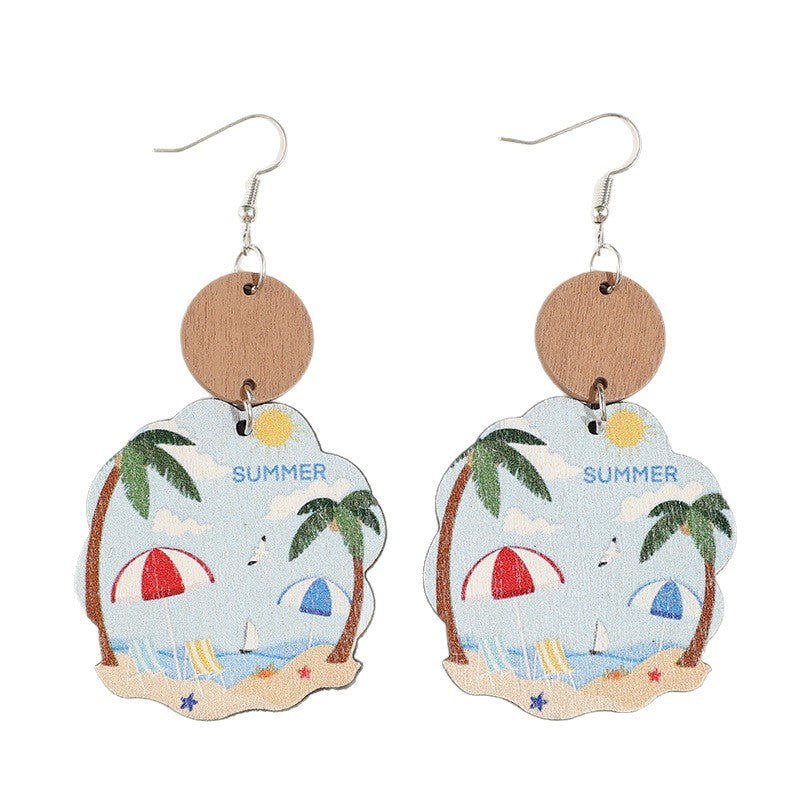 Wholesale Wooden Earrings for Women,  nut Tree Pattern Beach Summer Style Fashion Accessory