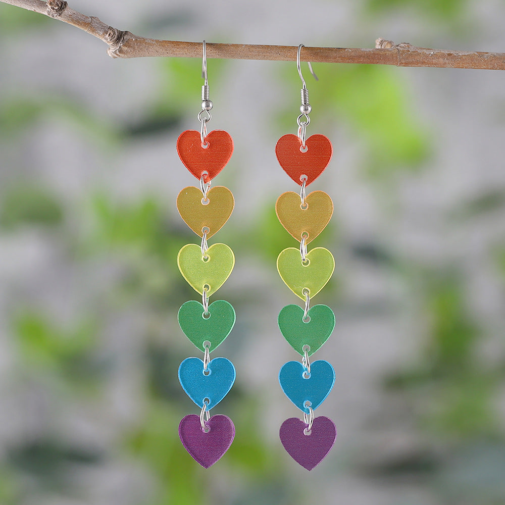 Wholesale Colorful rainbow heart disc tassel earrings