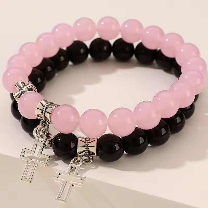 Wholesale European American Couple Design Acrylic Electroplated Cross Bracelet,  Fashion Jewelry Accessory for Resale