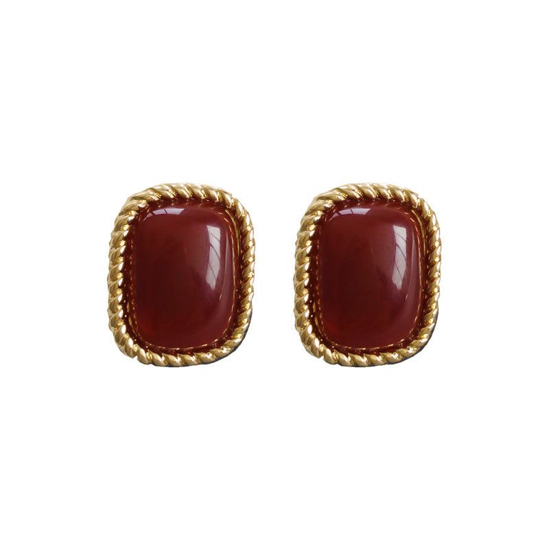 Wholesale French Retro Wine Red Earrings Stylish Fashion Accessory for Women Boutique Resale