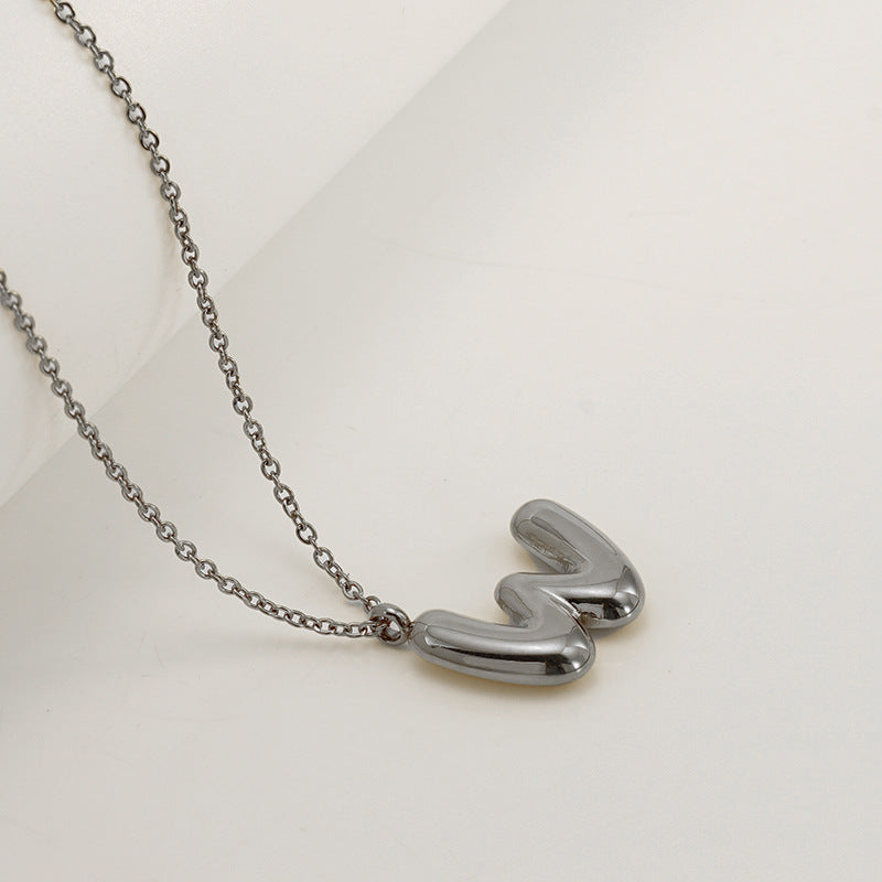 Wholesale  26 English letter necklace  titanium steel bubble smooth letter pendant clavicle chain