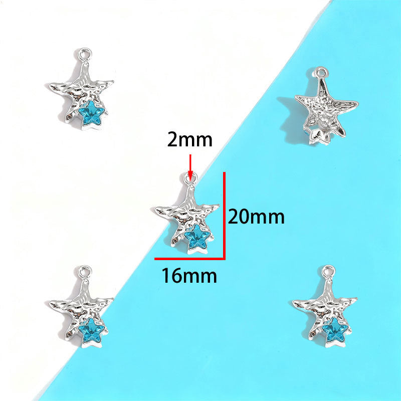 Wholesale Electroplated Zinc Alloy Blue Star Moon Resin Inlay Pendant Charms For DIY Jewelry Making Bag Charm Keychain Everyday Wear