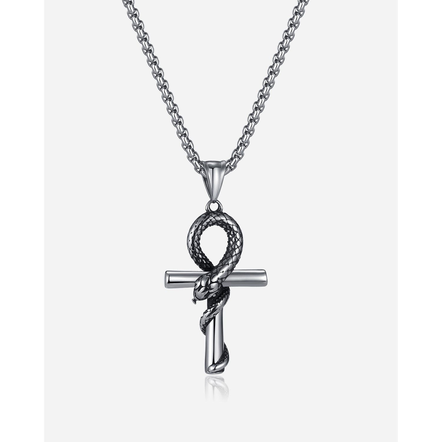 Wholesale  Retro Trendy Design Sense Mamba Snake Cross Pendant Hip Hop Titanium Steel Necklace