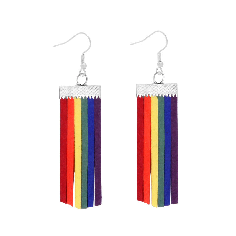 Wholesale LGBT Pride Month Rainbow Alloy Earrings ACC-ES-BinLi002