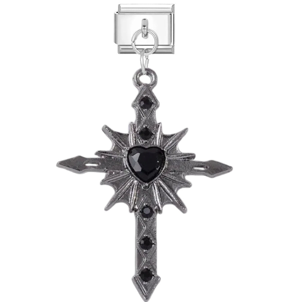 Wholesale Dark Punk DIY Bracelet Strap - Titanium Steel Black Cross Enamel,  Jewelry Accessory for Resale