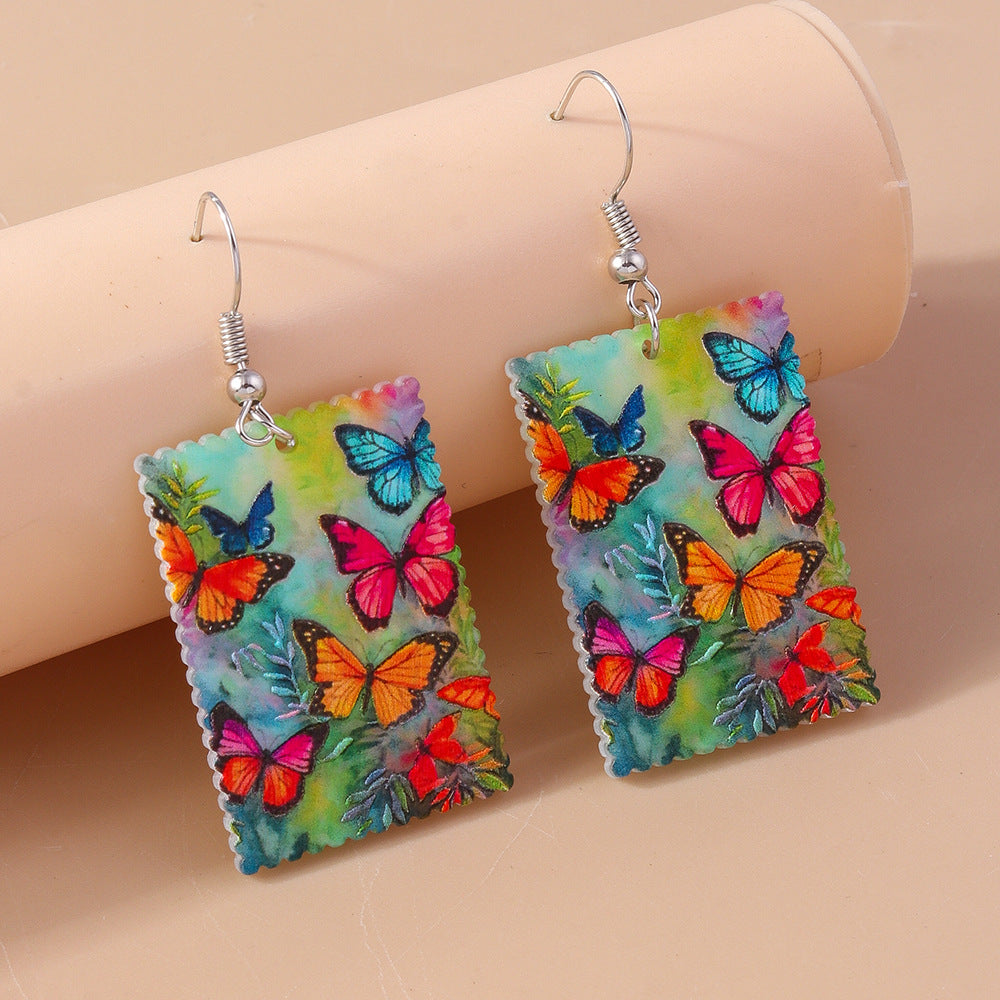 Wholesale Animal Geometric Ear Hooks and Drops Oil Painting Butterfly Earrings