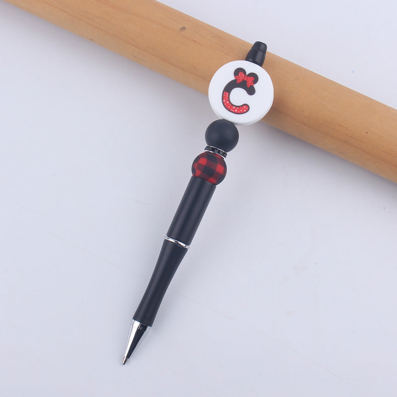 Wholesale  handmade beaded pen DIY creative silicone teether English letter  ballpoint pen