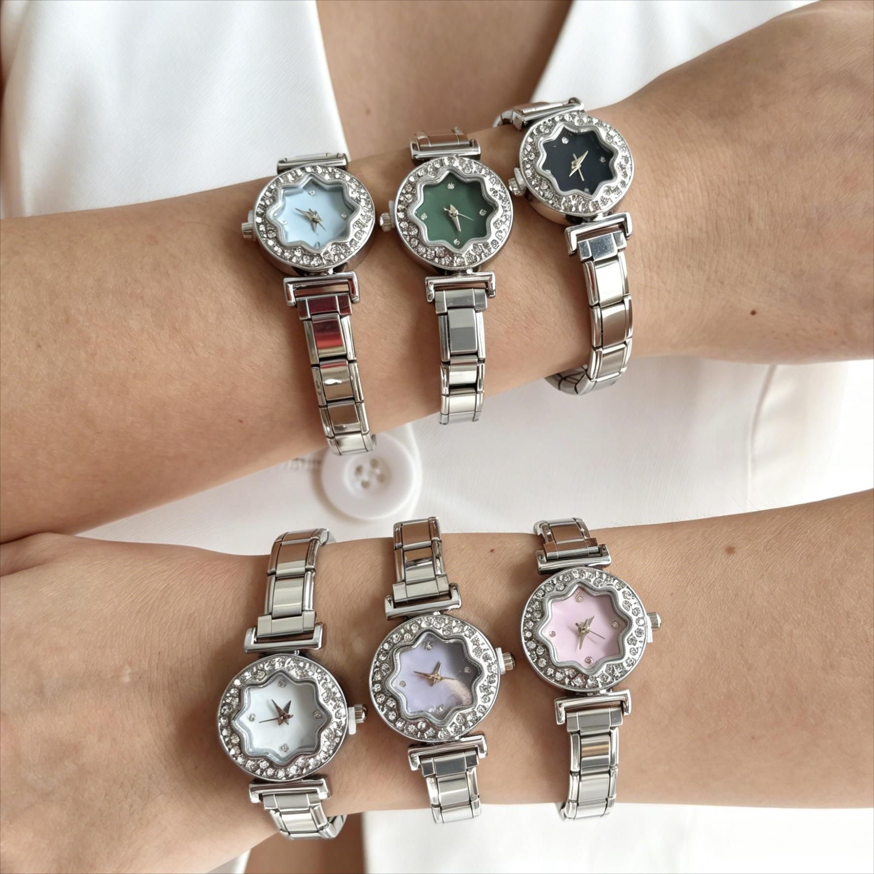 Wholesale Stainless Steel Modular Detachable Women' s Watch,  Flower Diamond Dial Quartz,  Fashion Accessory for Everyday Wear and Boutique Resale