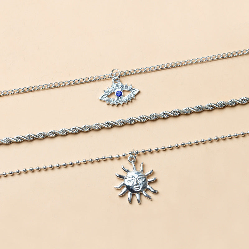 Wholesale Creative Jewelry Personalized Punk Style Devil's Eye Sun Pendant Multi-layer Alloy Necklace