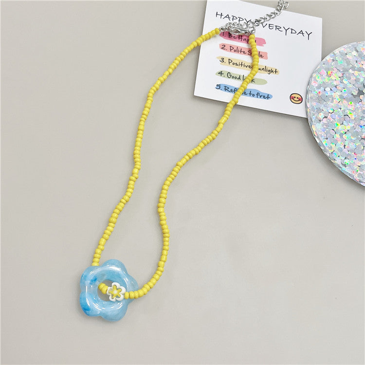 Wholesale  Retro Color Beaded Flower Necklace