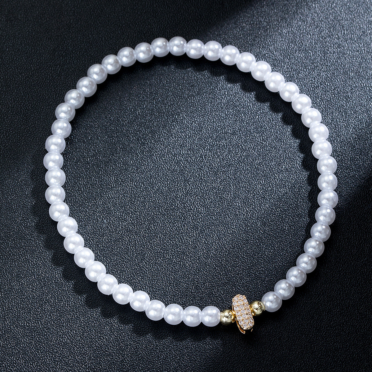 Wholesale Brass inlaid zirconium letter pearl beaded elastic anklet
