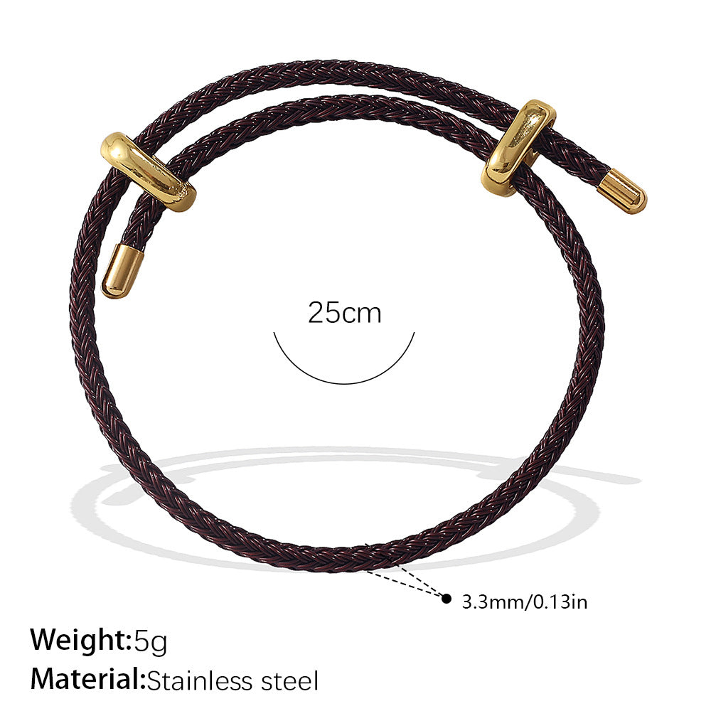 Wholesale Cross-Border European and American Popular Adjustable Rope Multi-Pendant Bracelet DIY Stainless Steel Plated 18K Gold Bracelet Accessible Luxury Model