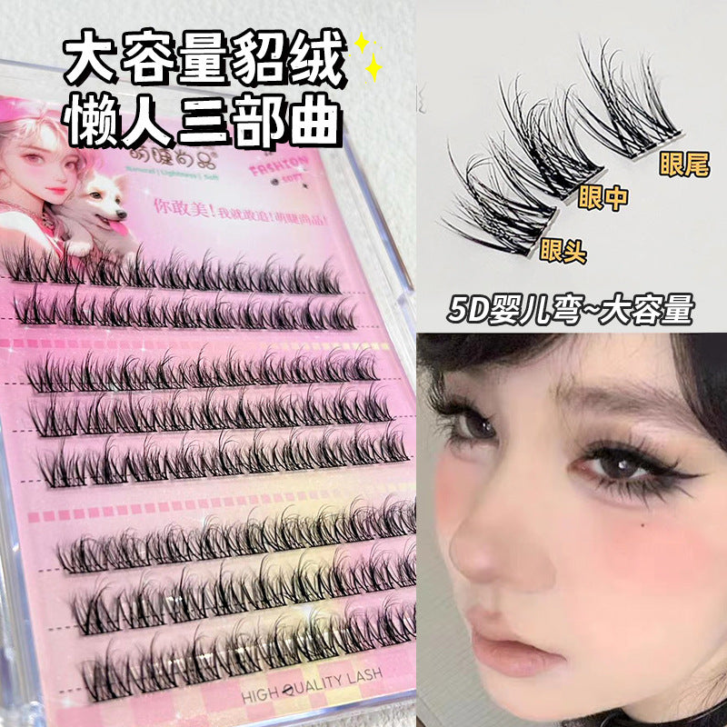 Wholesale Large Capacity 5D Mink Velvet Baby Curved Lazy Trilogy False Eyelashes ACC-FS-Rous005
