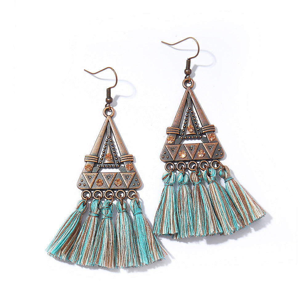 Wholesale Handmade Woven Tassel Earrings Bohemian Style Zinc Alloy Summer Beach Holiday Fashion Accessory