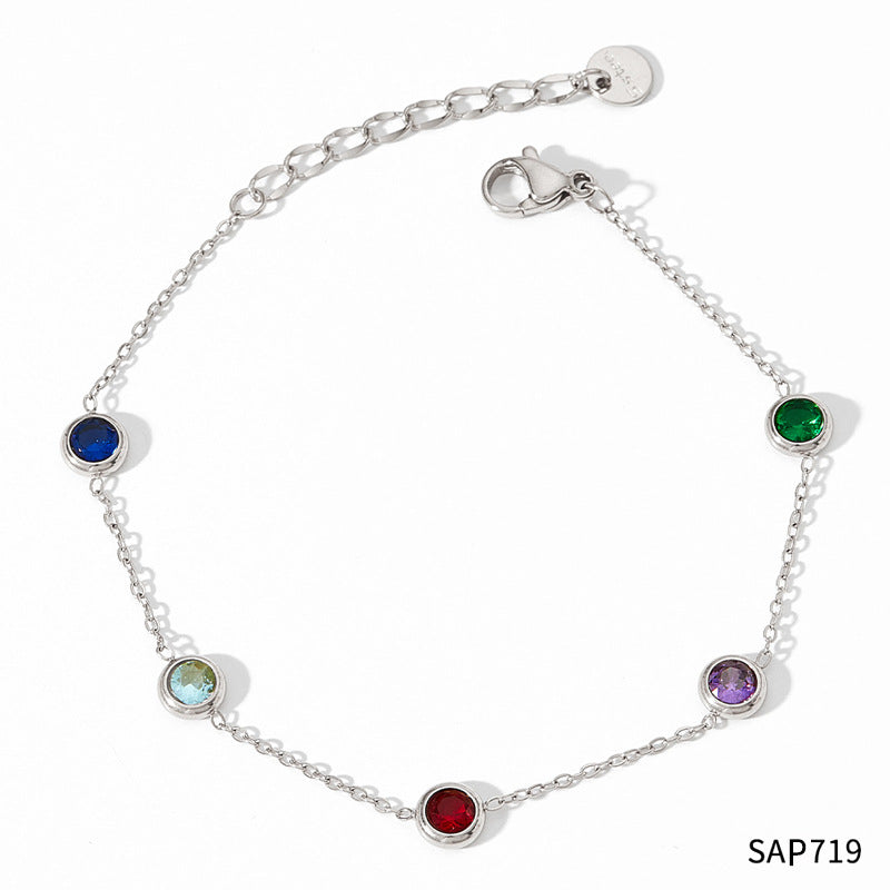 Wholesale Stainless Steel Colorful Zircon Bracelet Necklace Set