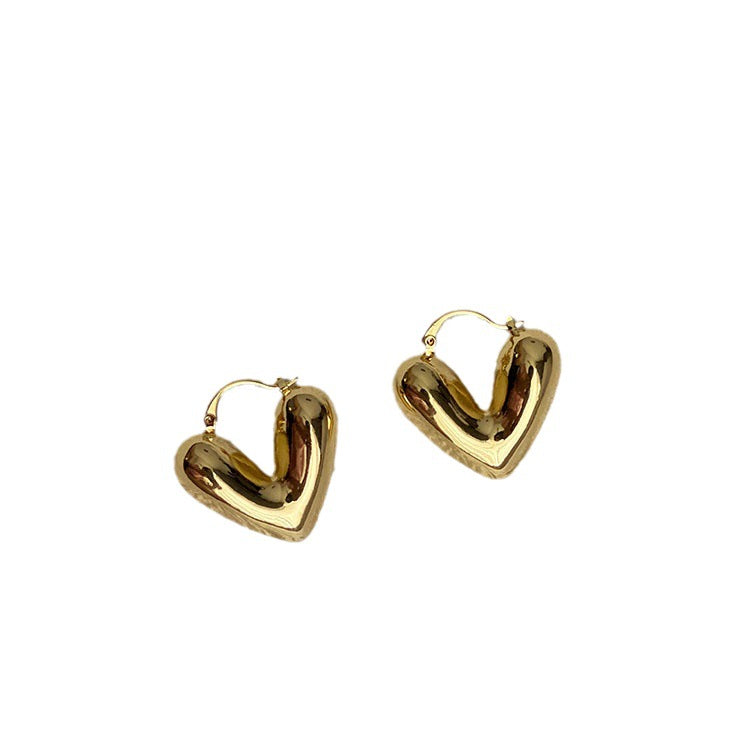 Wholesale brass real gold electroplated hollow heart earrings