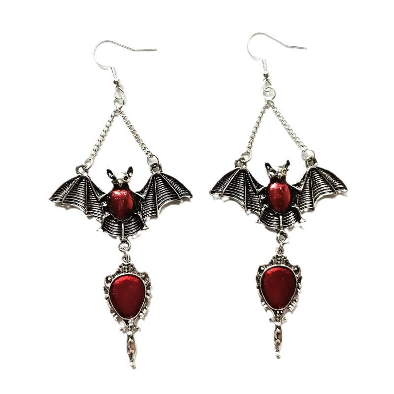 Wholesale dark gothic exaggerated red vampire bat earrings