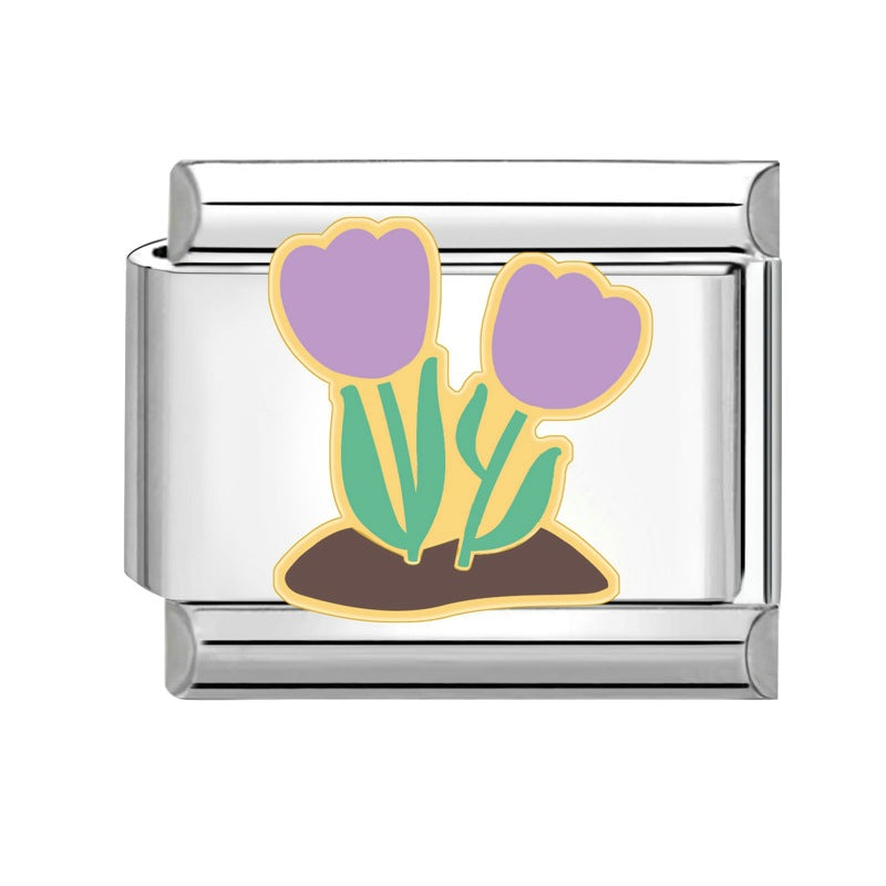 Wholesale Italian Charm Bracelet 9mm DIY Splicing Creative Flower Plant Stainless Steel Composable Bracelet