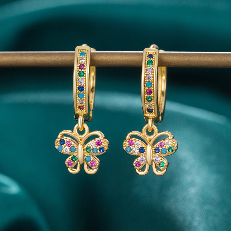 Wholesale Colored Diamond Butterfly Copper Plated Earrings ACC-ES-AYE004