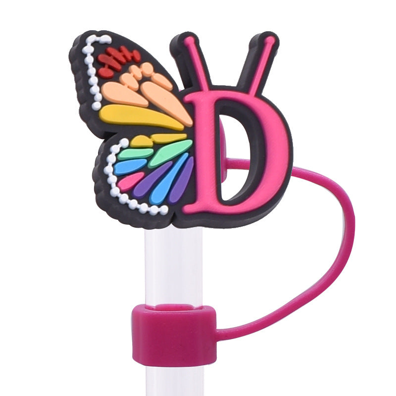 Wholesale Random 100pcs Creative DIY butterfly letters Straw Cover Straw Tube Cap