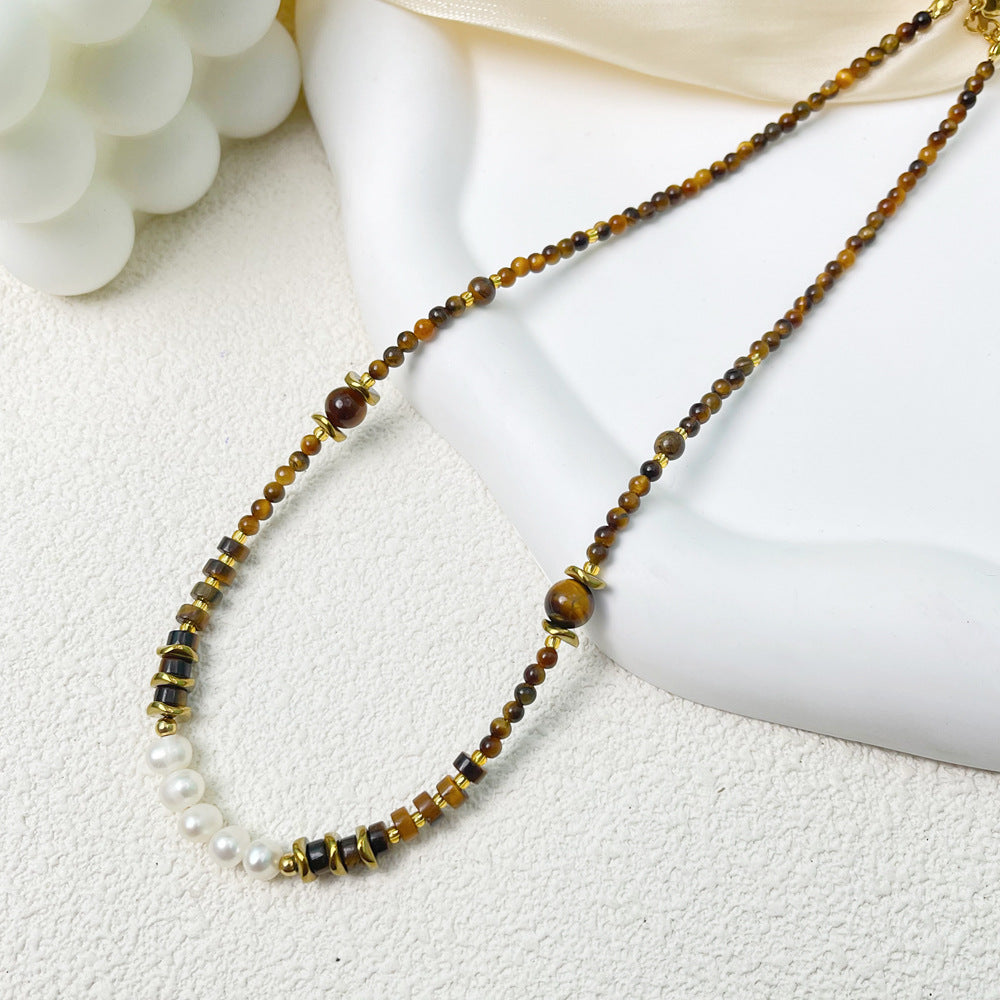 Wholesale Natural Tiger Eye Stone Rice Beads Necklace