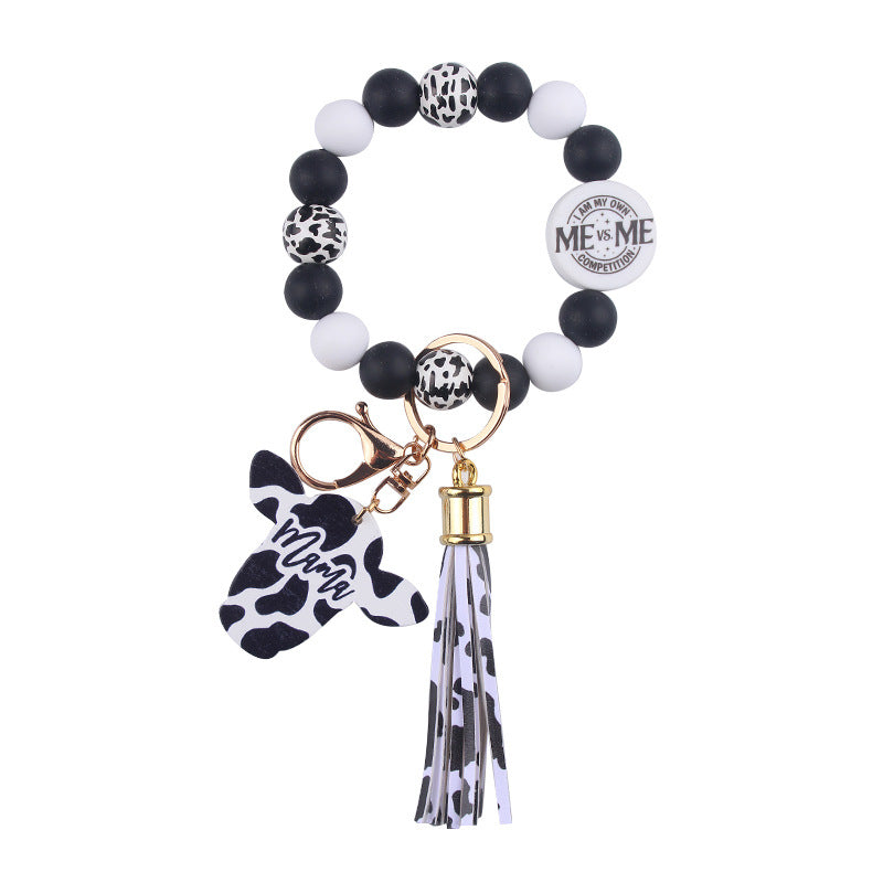 Wholesale Western Style Cow Pattern MOM Tassel Wrist Keychain Mother's Day ACC-KC-GuangTian054