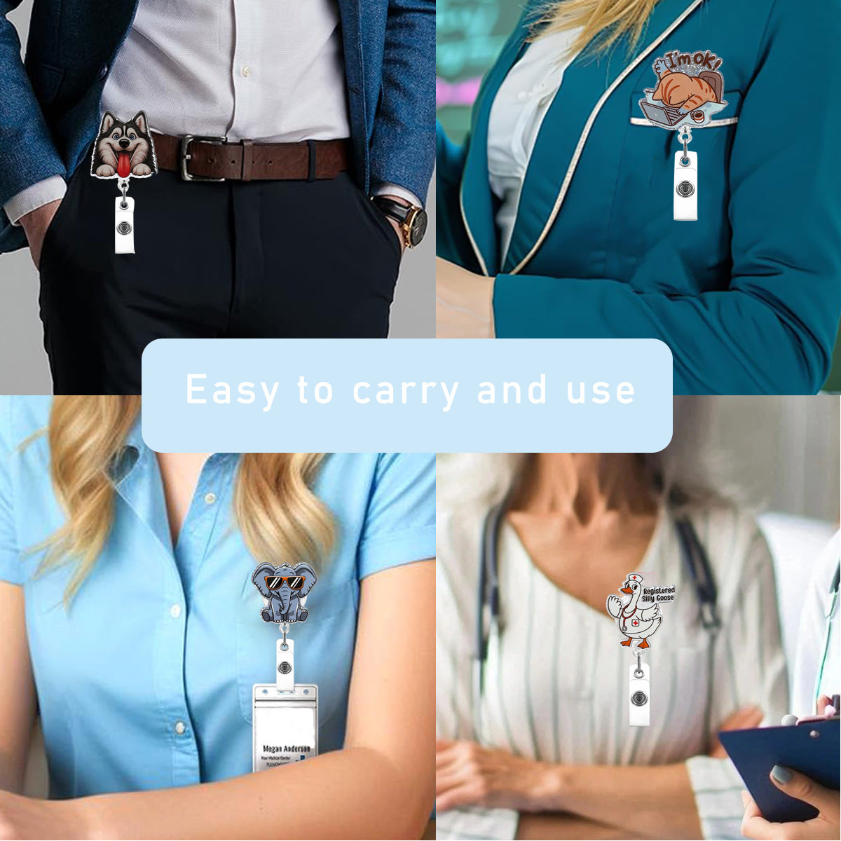 Wholesale  retractable snap fastener acrylic fun animal Badge Reels