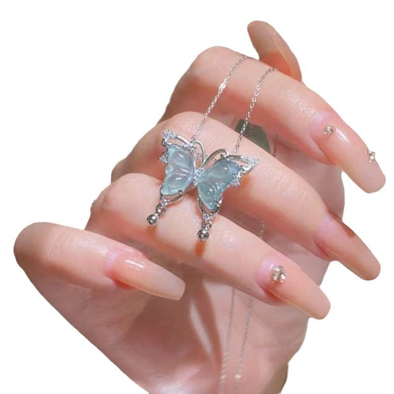 Wholesale Light Green Hollow Butterfly Pendant Necklace
