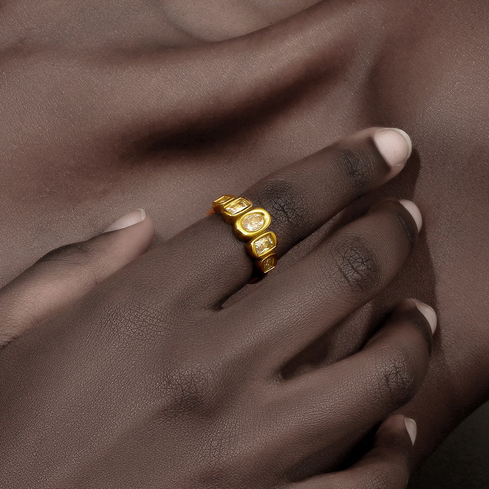 Wholesale Stainless Steel 18K Gold Plated Geometric Zircon Ring - Chic Jewelry Accessory for Boutique Resale