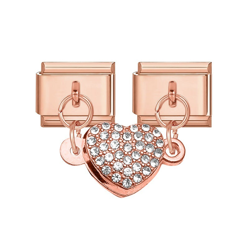 Wholesale Italian Charm Bracelet 9mm DIY Splicing Double Charm DIY Ring Stainless Steel Composable Bracelet