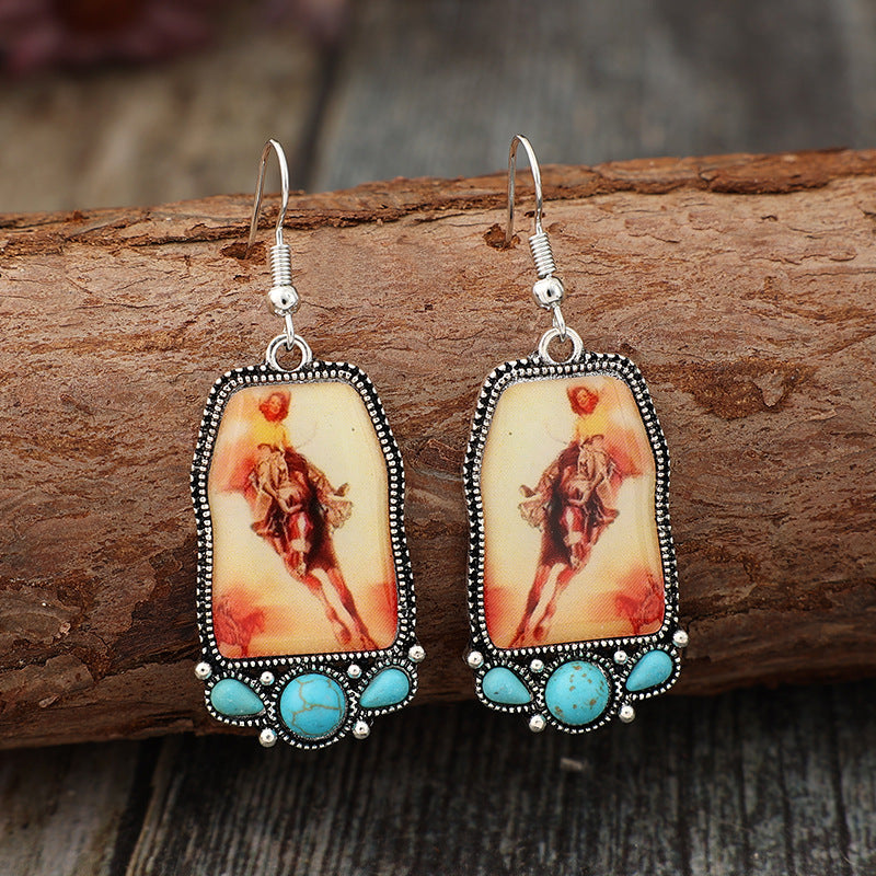 Wholesale Retro Geometric Animal Turquoise Alloy Earrings Bohemian Fashion Accessory Boutique Resale